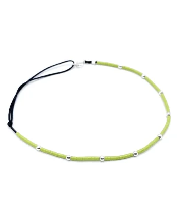 Bratara pentru Picior cu bilute din Argint 925 si margele Miyuki colorate, reglabila 23-30 CM, Verde deschis