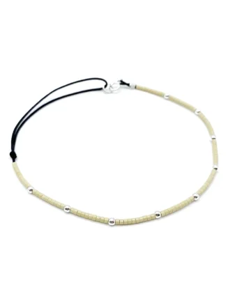 Bratara pentru Picior cu bilute din Argint 925 si margele Miyuki colorate, reglabila 23-30 CM, Bej