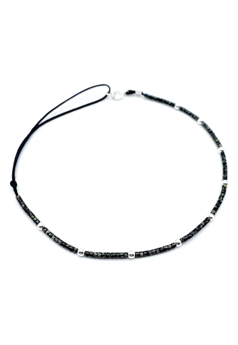 Bratara pentru Picior cu bilute din Argint 925 si margele Miyuki colorate, reglabila 23-30 CM, Negru/Gri