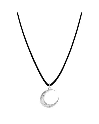 Colier cu pandantiv din Argint 925, snur negru reglabil pana la 45 cm, Colier cu pandantiv Semiluna din Argint 925, snur negru