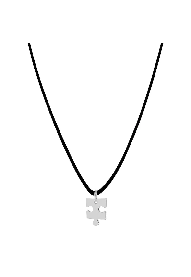 Colier cu pandantiv din Argint 925, snur negru reglabil pana la 45 cm, Colier cu pandantiv Piesa Puzzle din Argint 925, snur negru, reglabil pana la 45 cm