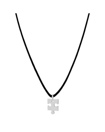 Colier cu pandantiv din Argint 925, snur negru reglabil pana la 45 cm, Colier cu pandantiv Piesa Puzzle din Argint 925, snur negru, reglabil pana la 45 cm