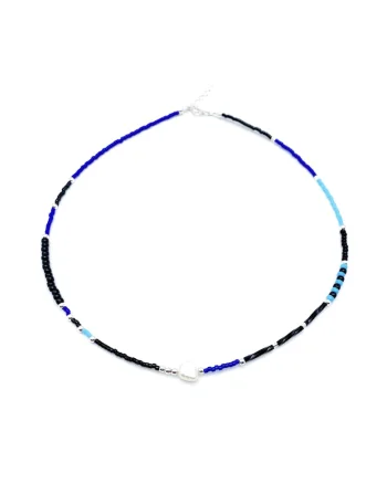 Colier cu Perla naturala, elemente din Argint 925 si margele Miyuki, Negru/Albastru