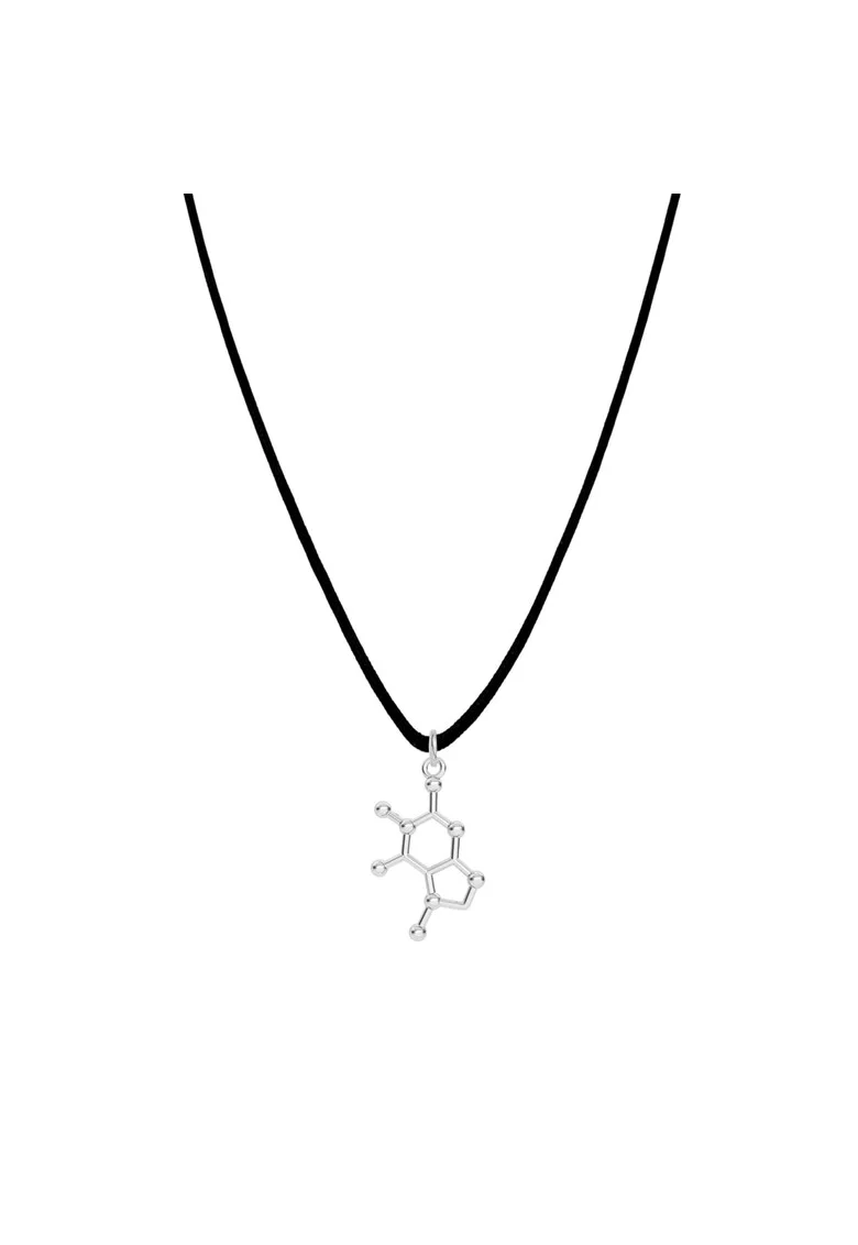Colier cu pandantiv Formula chimica Ciocolata din Argint 925, snur negru, reglabil pana la 60 cm