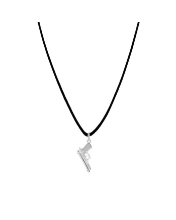 Colier cu pandantiv Pistol din Argint 925, snur negru, reglabil pana la 60 cm