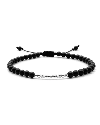 Bratara cu pietre naturale Onix negru mat si bile din Argint 925,