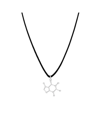 Colier cu pandantiv Formula chimica Cafeina din Argint 925, snur negru, reglabil pana la 60 cm