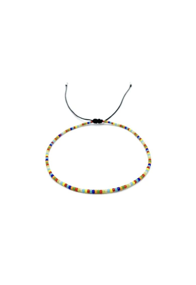 Bratara pentru Picior cu margele multicolor si bilute din Argint 925, snur negru reglabil 20-30 CM