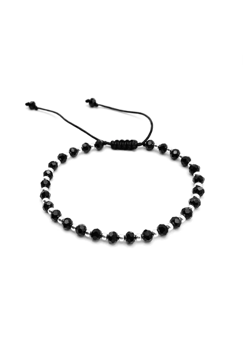 Bratara cu bile din Argint 925 si cristale negre, reglabila, unisex