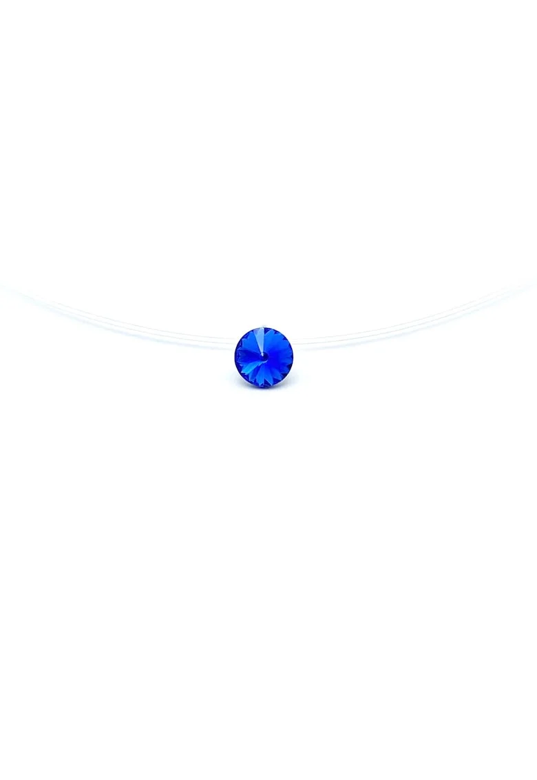 Colier fir transparent cu Cristal Swarovski in suport din Argint 925, reglabil 38-41 cm, Albastru