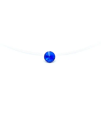 Colier fir transparent cu Cristal Swarovski in suport din Argint 925, reglabil 38-41 cm, Albastru