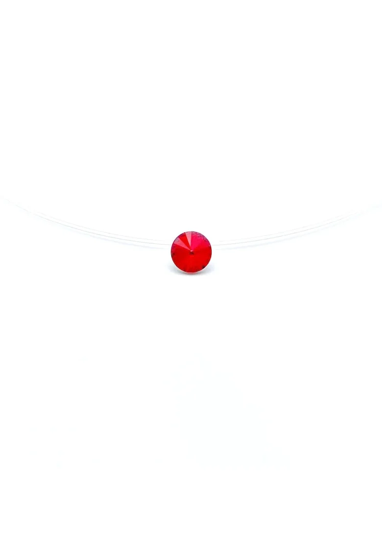 Colier fir transparent cu Cristal Swarovski in suport din Argint 925, reglabil 38-41 cm, Rosu