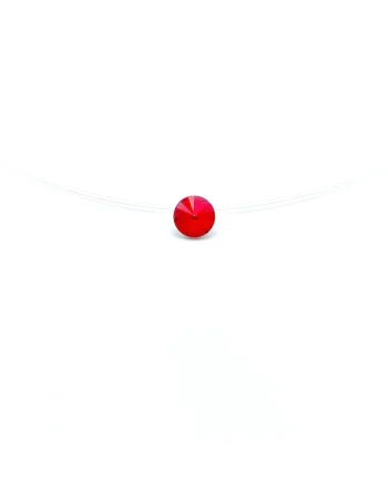 Colier fir transparent cu Cristal Swarovski in suport din Argint 925, reglabil 38-41 cm, Rosu