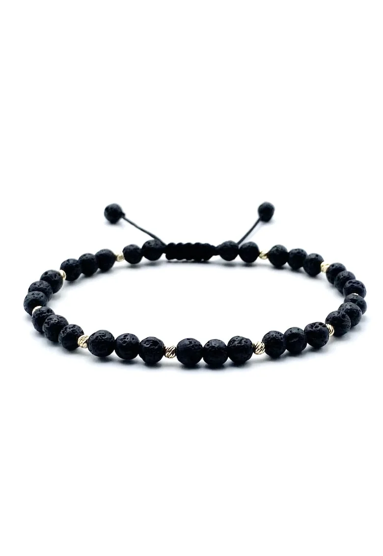Bratara cu 10 bile din AUR 14K si pietre semipretioase naturale, snur reglabil, Negru