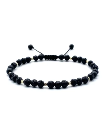 Bratara cu 10 bile din AUR 14K si pietre semipretioase naturale, snur reglabil, Negru