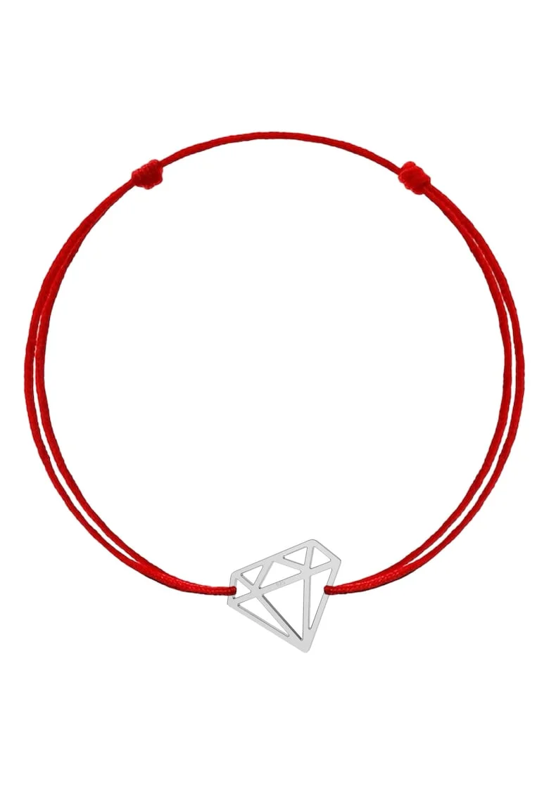 Bratara cu pandantiv Diamant din Argint 925, snur reglabil, Rosu