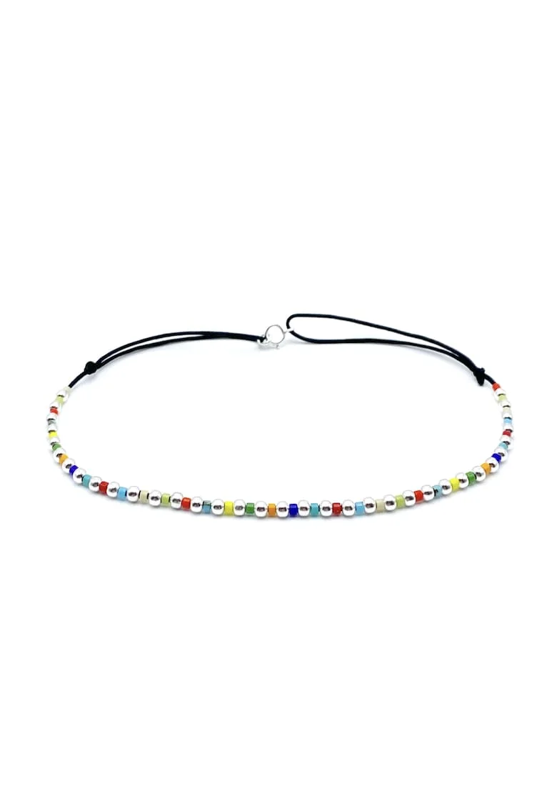 Bratara pentru Glezna cu bilute din Argint 925 si margele Miyuki colorate, Multicolor