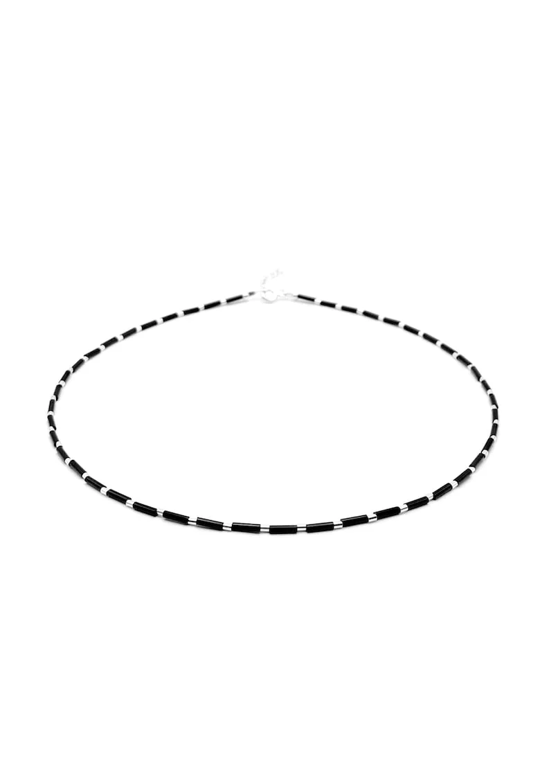 Colier cu accesorii tubulare, Argint 925 si margele colorate, Negru