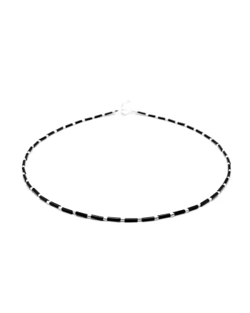 Colier cu accesorii tubulare, Argint 925 si margele colorate, Negru