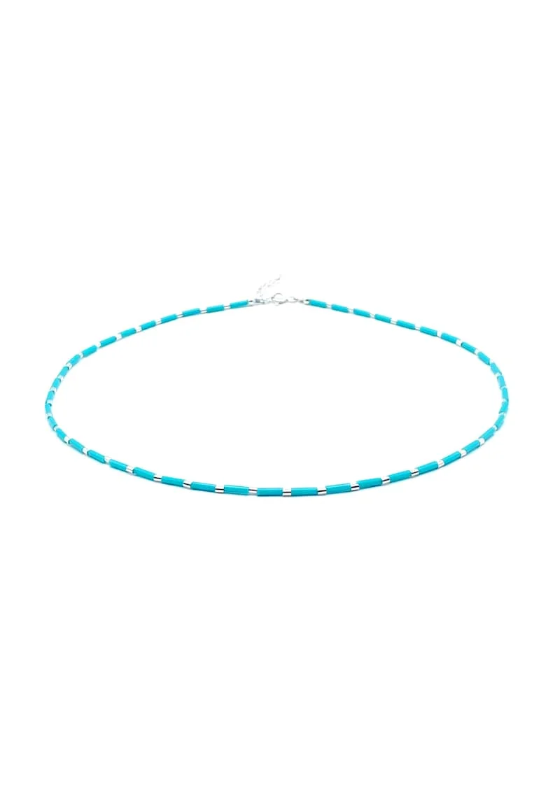 Colier cu accesorii tubulare, Argint 925 si margele colorate, Turcoaz
