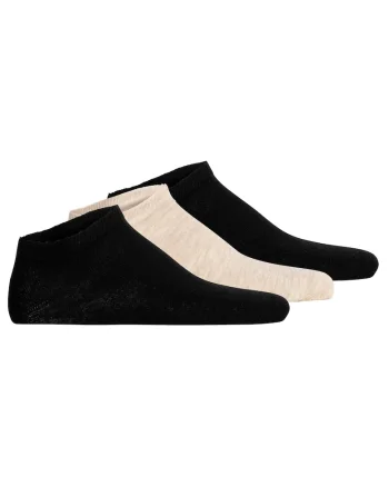 Set de sosete unisex pana la glezna cu model uni - 3 perechi, Negru/Bej