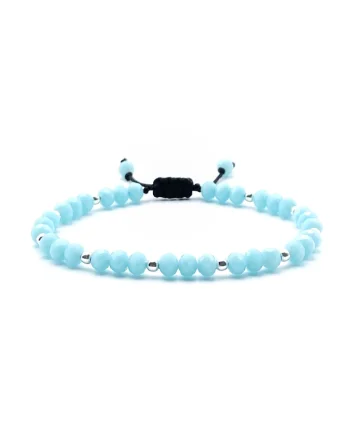 Bratara cu bile din Argint 925 si Cristale fatetate, snur reglabil, Baby Blue