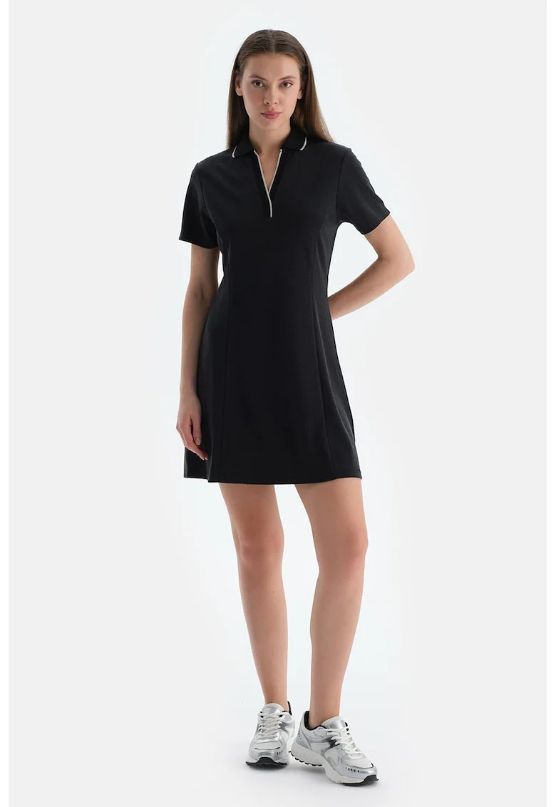 Rochie-tricou din amestec de lyocell cu detalii contrastante, Negru