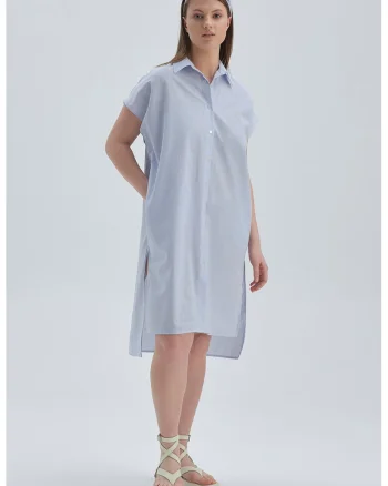 Rochie-camasa asimetrica cu slituri laterale, Albastru glaciar