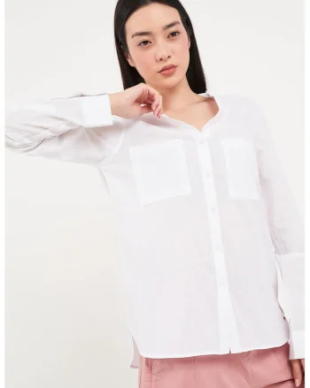 Camasa de bumbac cu buzunare pe piept, Alb