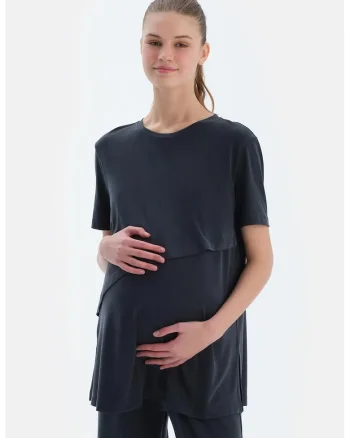 Tricou din amestec de modal, pentru gravide, Bleumarin
