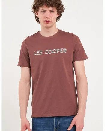 Tricou de bumbac cu decolteu la baza gatului, Maro