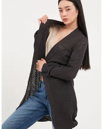 Cardigan lung fara inchidere, Gri inchis
