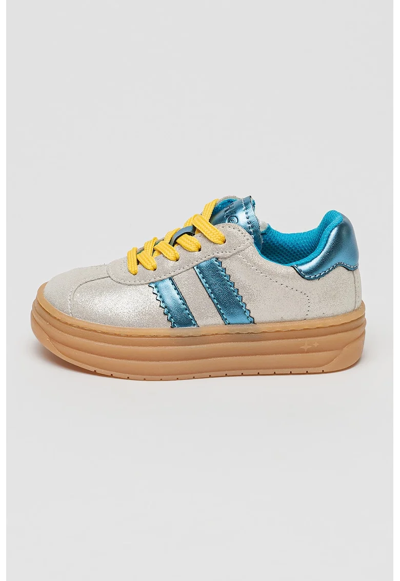 Pantofi sport flatform de piele intoarsa peliculizata, Albastru/Argintiu