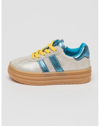 Pantofi sport flatform de piele intoarsa peliculizata, Albastru/Argintiu