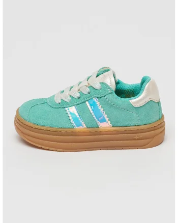 Pantofi sport flatform de piele intoarsa, Verde aquamarin/Argintiu
