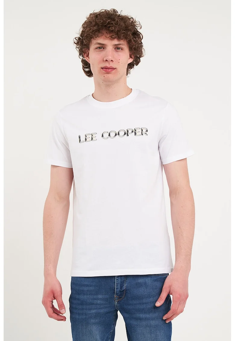 Tricou de bumbac cu decolteu la baza gatului, Alb