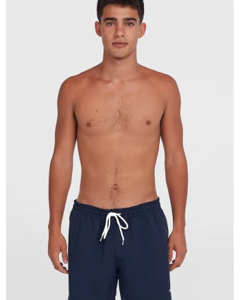 Pantaloni scurti uni de baie cu buzunare laterale, Alb optic/Bleumarin