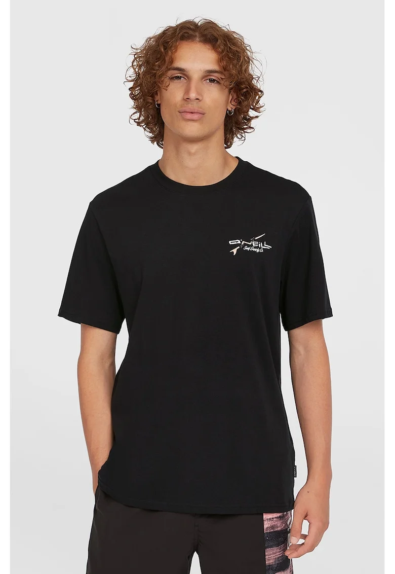Tricou cu logo pe piept, Negru/Portocaliu pal/Alb optic