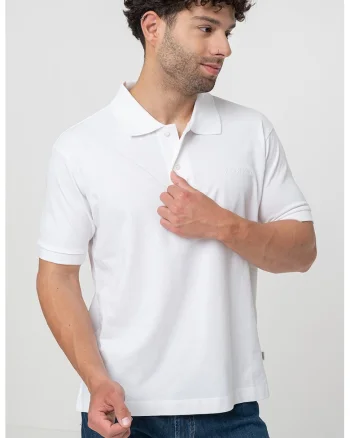 Tricou polo din bumbac cu model uni, Alb