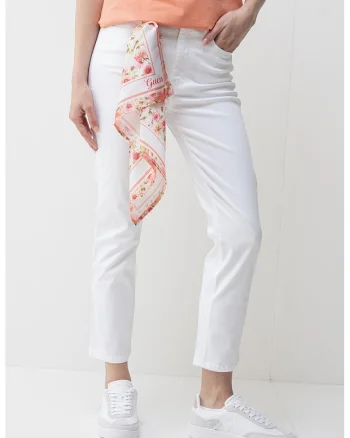 Blugi crop cu esarfa, Alb