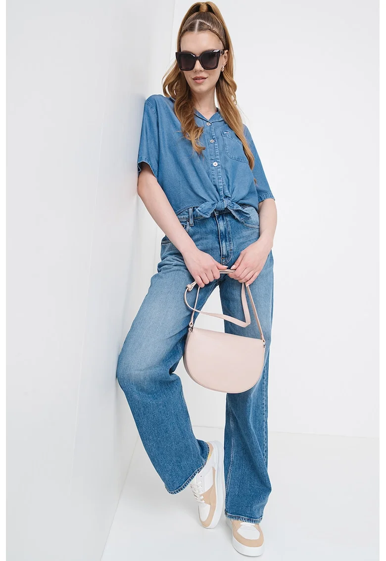 Camasa din denim cu maneci medii, Albastru deschis