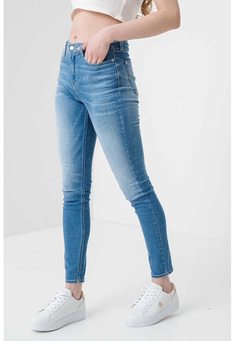 Blugi skinny cu talie medie, Albastru deschis
