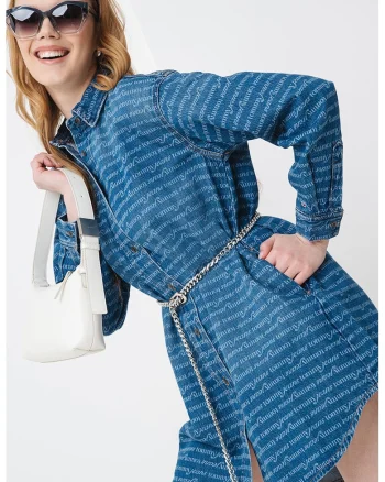 Rochie-camasa din denim, Albastru inchis