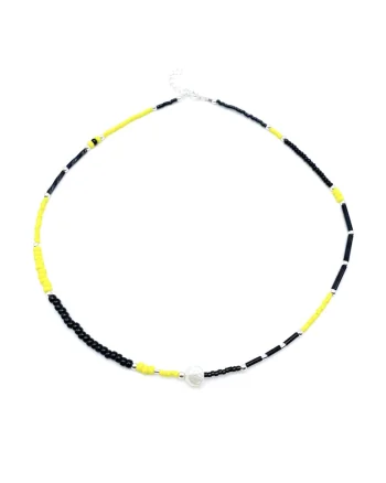 Colier cu Perla naturala, elemente din Argint 925 si margele Miyuki, Negru/Galben