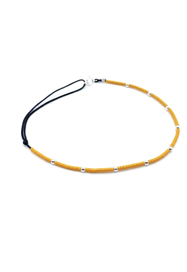 Bratara pentru Picior cu bilute din Argint 925 si margele Miyuki colorate, reglabila 23-30 CM, Portocaliu