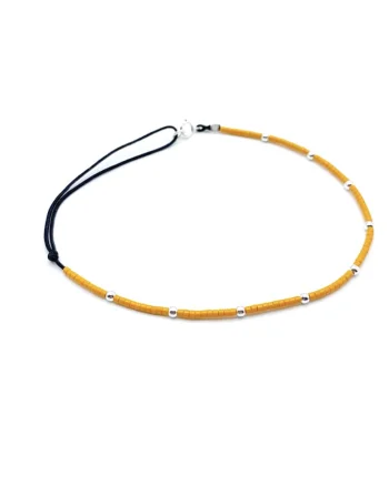 Bratara pentru Picior cu bilute din Argint 925 si margele Miyuki colorate, reglabila 23-30 CM, Portocaliu