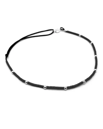 Bratara pentru Picior cu bilute din Argint 925 si margele Miyuki colorate, reglabila 23-30 CM, Negru