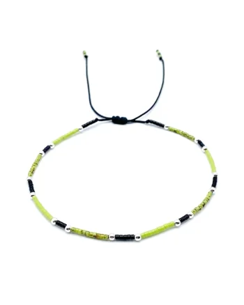 Bratara pentru Picior cu bilute din Argint 925 si margele Miyuki colorate, reglabila, Verde/Negru