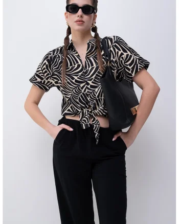 Camasa cu model Nova, Negru/Maro nisip