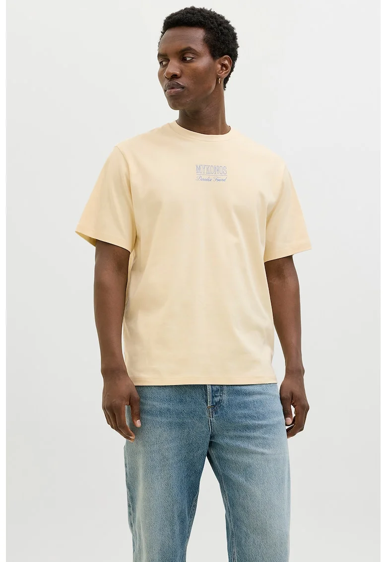 Tricou regular fit din bumbac cu imprimeu grafic pe partea din spate, Galben pal/Portocaliu mandarina/Albastru royal